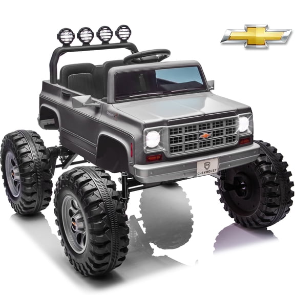 Chevrolet Cheyenne 24 Volt Ride on Toys with Remote, Joyracer 2 Seater Ride on Truck, Power Car Wheels with Bluetooth, USB, LED Lights, Gray