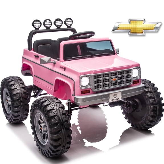 Chevrolet Cheyenne 24 Volt Ride on Toys, Joyracer Electric Truck for Kids, Power Car Wheels with Remote, Bluetooth, USB, LED Lights, Pink