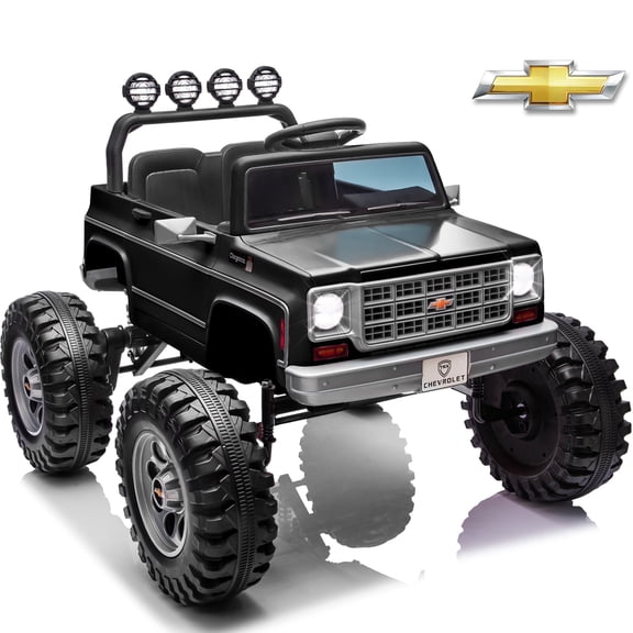 Joyracer Chevrolet Cheyenne 24 Volt Ride on Toys, Electric Car for Kids, Power Truck Wheels with Remote, Bluetooth, USB, LED Lights, Black