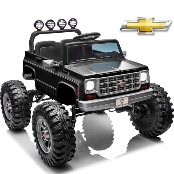 Joyracer Chevrolet Cheyenne 24 Volt Ride on Truck, Electric Car for Kids, Power Car Wheels with Remote, Bluetooth, USB, LED Lights, Black