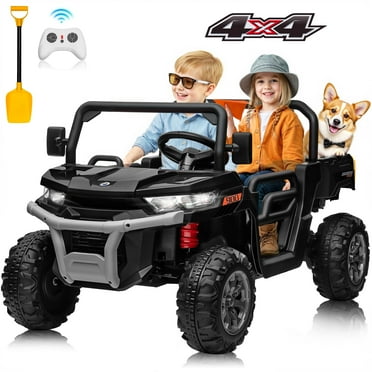 Joyracer 4WD 24 Volt Ride on Toys, 800W Ride on Truck for Kids, 2 Seater Powered Car w/ Dump Bed & Shovel, Ride on UTV w/Remote Control, Bluetooth, LED Lights, Black