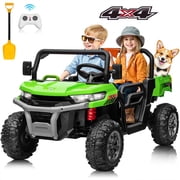 Joyracer 4WD 24 Volt Ride on Toys, 800W Ride on Truck for Kids, 2 Seater Power Car Wheels w/ Dump Bed & Shovel, Ride on UTV w/Remote Control, Bluetooth, LED Lights, Green