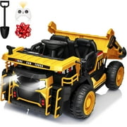 Joyracer 24 Volt Ride on Toys 2 Seater with Remote Control, 7AH Ride on Dump Truck w/ Tipping Bucket Trailer, Shovel, 3 Speeds,LED Lights, MP3/USB Music for Big Kid, Yellow