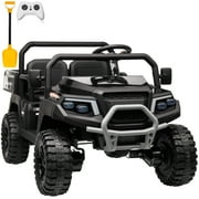 Joyracer 4WD 24 Volt Ride on Toys UTV with 2 Seater & Remote Control, Kids Electric Golf Cart w/ 4x200W Power Motors, Tiltable Trailer & Shovel, 4 Wheels Spring Suspension, Bluetooth USB Music, Black