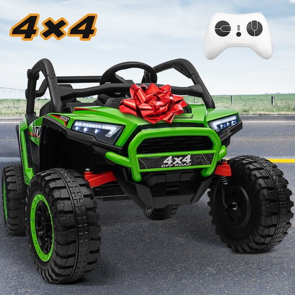 Joyracer 4WD 24 Volt Ride on Toys UTV with 2 Seater & Remote Control, Kids Powered Vehicles w/ 4x100W Motors, 4 Wheels Spring Suspension, Bluetooth USB Music, Green