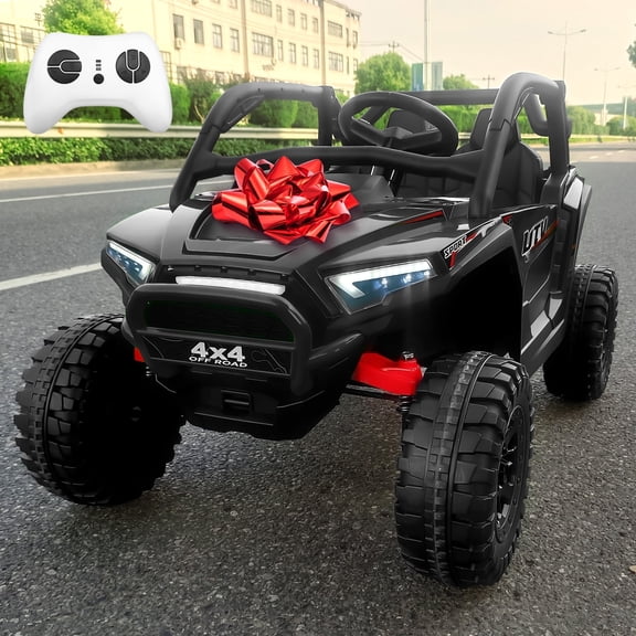 Joyracer 4WD 24 Volt Ride on Toys UTV with 2 Seater & Remote Control, Kids Powered Vehicles w/ 4x100W Motors, 4 Wheels Spring Suspension, Bluetooth USB Music, Black