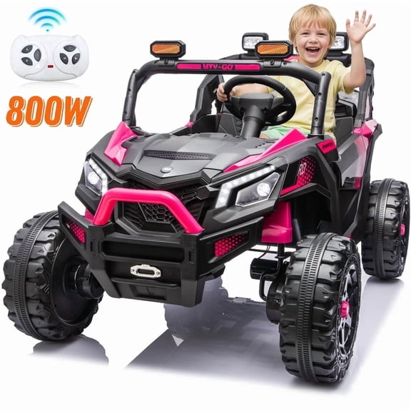 Joyracer 4WD 24 Volt Ride on Toys, Power Truck Wheels with 2 Seaters, Holiday Gift with Remote, LED Light, Bluetooth, Pink