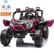 Joyracer 4WD 24 Volt Ride on Toys, Power Truck Wheels with 2 Seaters, Holiday Gift with Remote, LED Light, Bluetooth, Pink