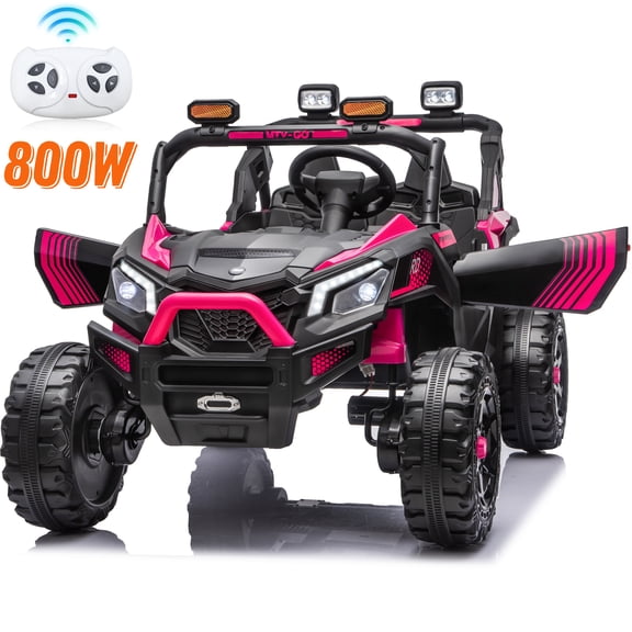 Joyracer 4WD 24 Volt Ride on Toys, Power Truck Wheels with 2 Seaters, Holiday Gift with Remote, LED Light, Bluetooth, Pink