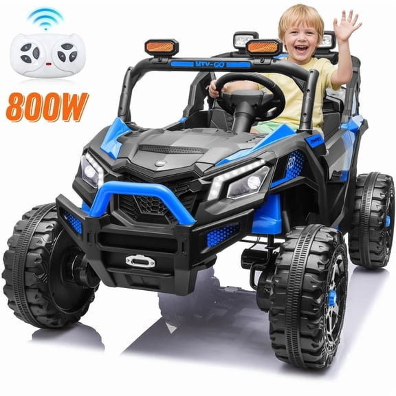 Joyracer 4WD 24 Volt Ride on Toys with 2 Seaters, Electric Car for Kids with Remote Control, 3 Speeds, Bluetooth, Holiday Gift, Blue