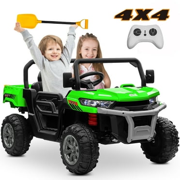 Joyracer 4WD 24 Volts Ride on Toys with Remote Control, 4X200W 4-Wheelers UTV, 2 Seater Powered Ride on Dump Truck, Electric Car for Kids, Bluetooth/Music/Spring Suspension, Green
