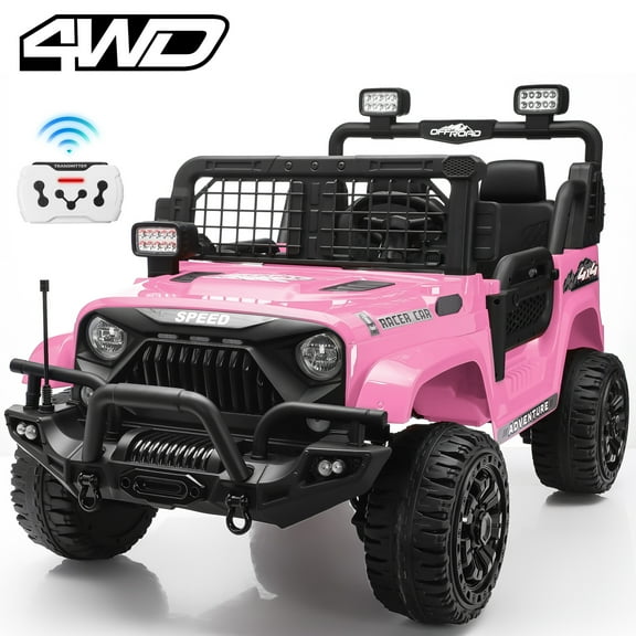 Joyracer 4WD 24V Ride On Car Truck with Remote Control, 2 Seater 800W 9AH Powered Ride on Electric Truck Car, Bluetooth MP3 Music, 4 Wheels Suspension, 3 Speeds, Pink