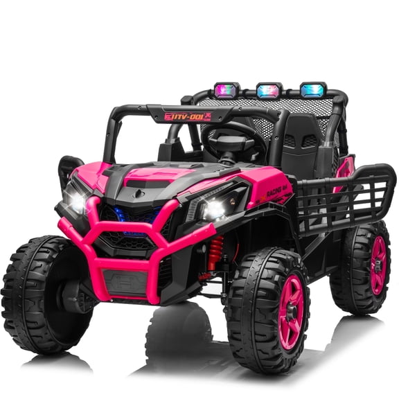 Joyracer 4WD 24V Ride on Toys Car w/ 2 XL Seater Remote Control, Electric UTV w/ 4*200W Motor, Power Car Wheels, LED Lights, Spring Suspension, 3 Speeds, Bluetooth Music, Pink