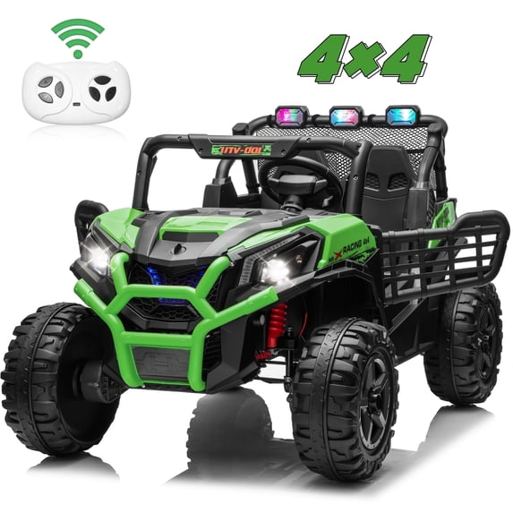 Joyracer 4WD 24V Ride on Toys Car w/ 2 XL Seater Remote Control, Electric UTV w/ 4*200W Motor, Power Car Wheels, LED Lights, Spring Suspension, 3 Speeds, Bluetooth Music, Green