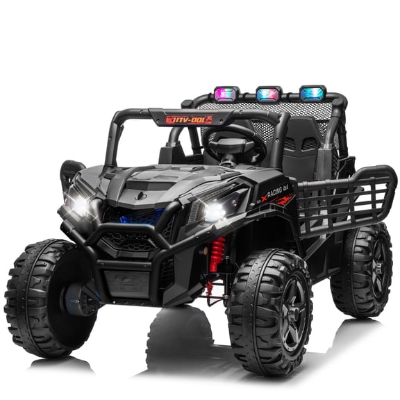 Joyracer 4WD 24V Ride on Toys Car w/ 2 XL Seater Remote Control, Electric UTV w/ 4*200W Motor, Power Car Wheels, LED Lights, Spring Suspension, 3 Speeds, Bluetooth Music, Black