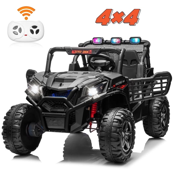 Joyracer 4WD 24V Ride on Toys Car w/ 2 XL Seater Remote Control, Electric UTV w/ 4*200W Motor, Power Car Wheels, LED Lights, Spring Suspension, 3 Speeds, Bluetooth Music, Black
