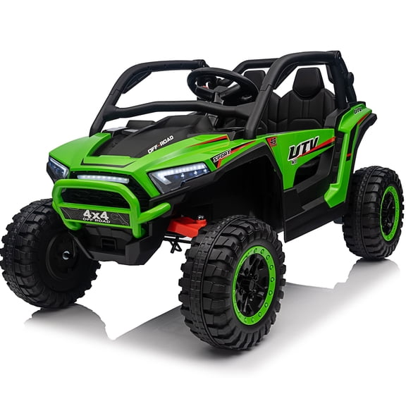 Joyracer 4WD 24V Ride on Toys for Kids with Remote Control, 2 Seater Electric Vehicle with Bluetooth Music, Storage, Green