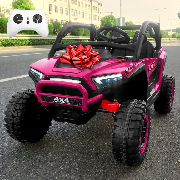 Joyracer 4WD 24V Ride on Toys for Kids with Remote Control, 2 Seater Electric Vehicle with Bluetooth Music, Storage, Pink