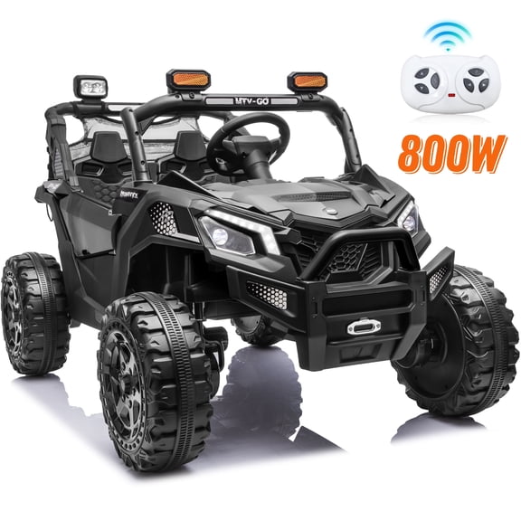 4WD 24 Volt Ride on Toys with Remote, Joyracer Power Car Wheels with 800W Motors, Bluetooth, Spring Suspension, LED Light, Black