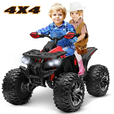 Joyracer 4x4 24V Kids Ride on ATV with 2 Seater, 4-Wheeler Quad Electric Car w/ 4x200W Motor, 24 Volt Ride on Toys w/ High/Low Speed, Bluetooth/MP3, Horn, Music, LED Light for Big Kids Gift, Red