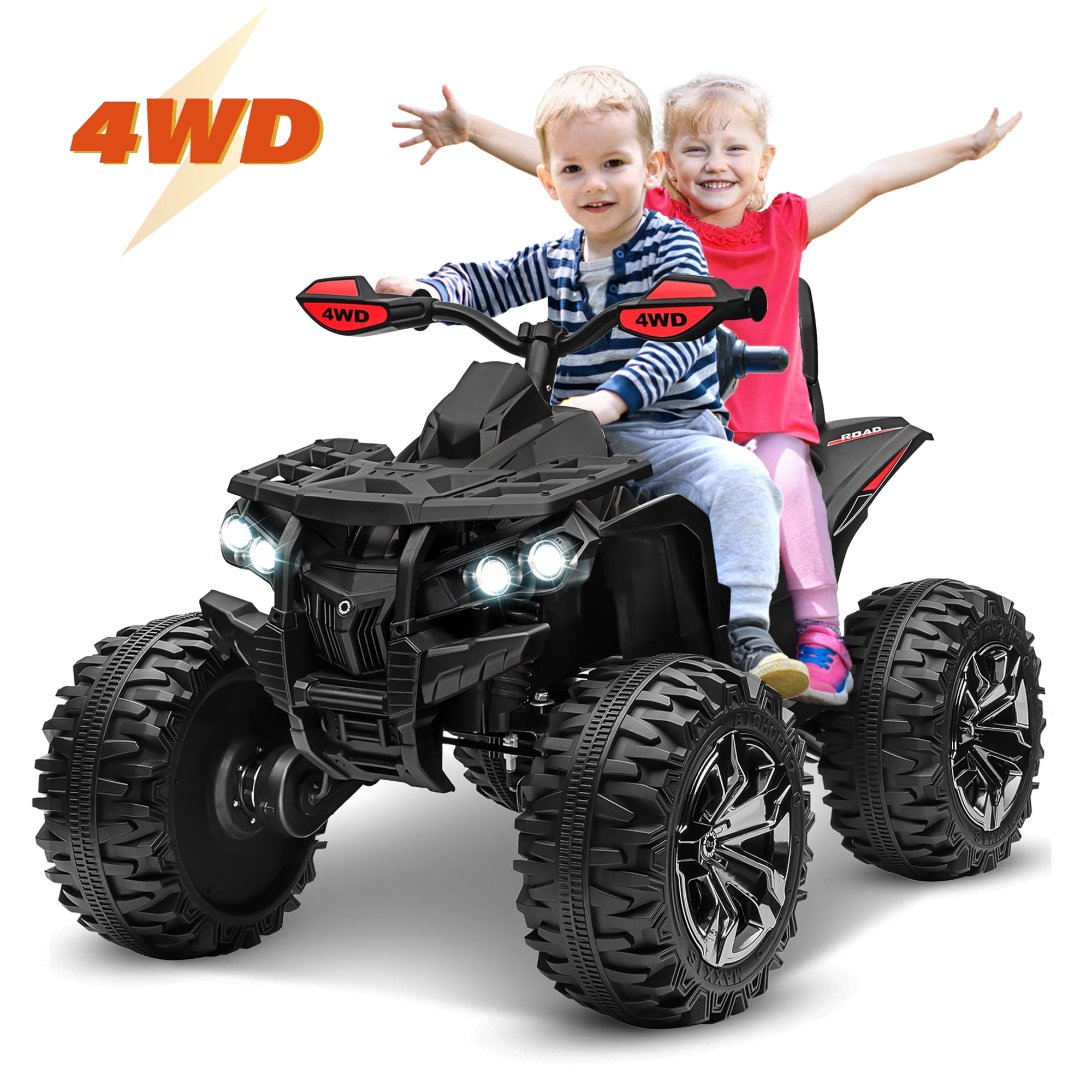 Joyracer 4x4 24V Kids Ride on ATV w/ Remote, 2 Seater Powerful 4-Wheeler Quad Electric Car, 800W Motor Ride on Toys w/ High/Low Speed, Bluetooth/MP3, Horn, Music, LED Light for Big Kids Gift, Black
