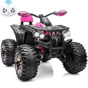 4WD 24 Volt Ride on Toys, Joyracer 4 Wheeler for Kids, Power Car Wheels with 4x200W Motor, Bluetooth/MP3, Horn, Music, LED for Big Kids Gift, Pink