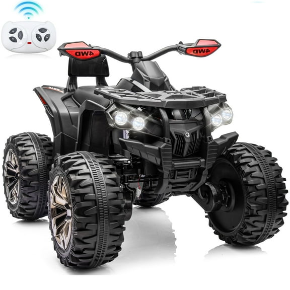 Joyracer 4WD ATV for Kids, 4 Wheeler with Remote, Power Car Wheels, Outdoor Gift with 800W Motor, Bluetooth Music, Horn, LED, Black