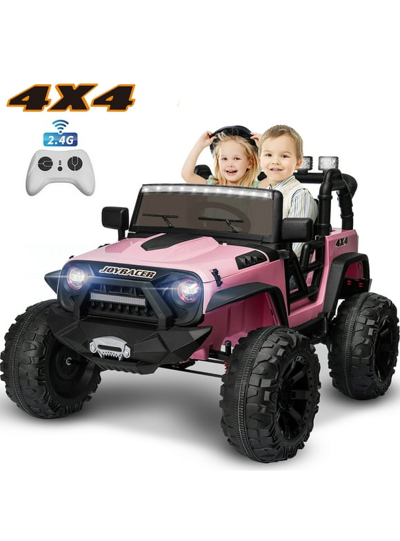 Joyracer 4x4 24V Kids Ride on Car Truck w/ 2 Seater Remote Control, 4*200W Motor 9AH Battery Powered Electric Ride on Toys Car, 3 Speeds, Wheels,Spring Suspension, Bluetooth Music for Girls Boys, Pink