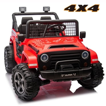 Joyracer 4x4 24V Kids Ride on Car Truck w/ 2 Seater Remote Control, 4*200W Motor 9AH Battery Powered Electric Wheel Toys, 3 Speeds, Spring Suspension, Bluetooth Music for Girls Boys, Red