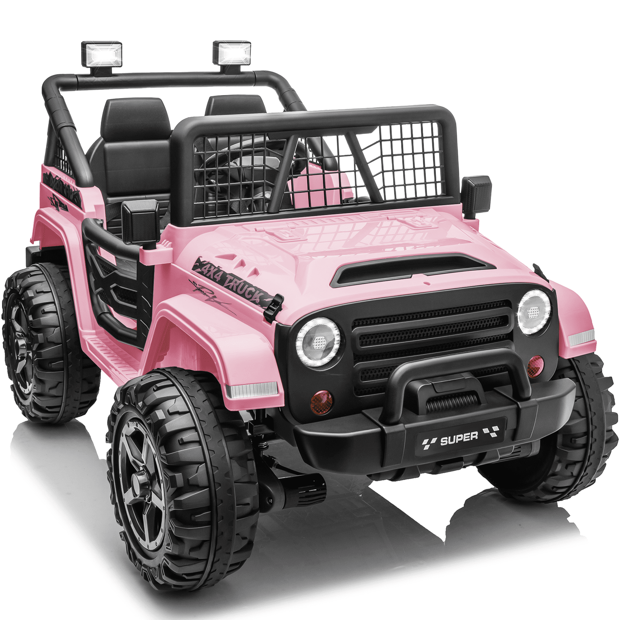 Joyracer 800W 24 Volt Ride on Toys for Big Kids, 4WD/2WD Switchable, 2 Seater Ride on Truck Car w/ Remote Control, Power Car Wheels, 3 Speeds, Spring Suspension, Bluetooth Music, Pink