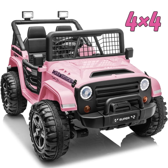 Joyracer 800W 24 Volt Ride on Toys for Big Kids, 4WD/2WD Switchable, 2 Seater Ride on Truck Car w/ Remote Control, Power Car Wheels, 3 Speeds, Spring Suspension, Bluetooth Music, Pink