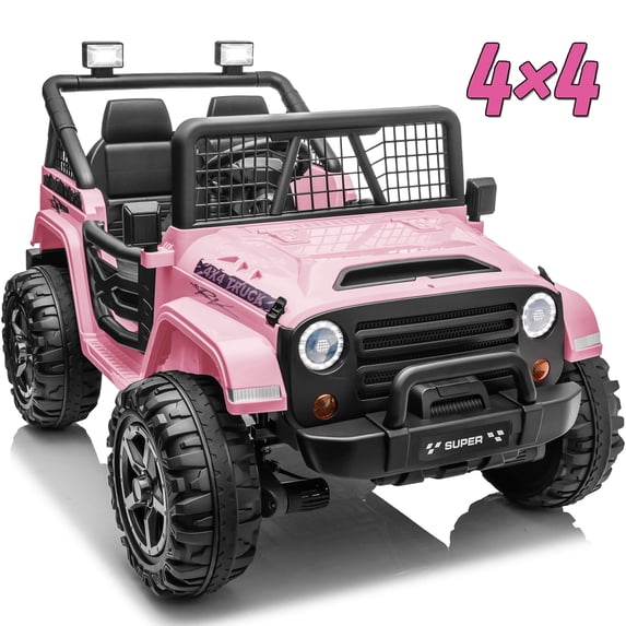 Joyracer 800W 24 Volt Ride on Toys for Big Kids, 4WD/2WD Switchable, 2 Seater Ride on Truck Car w/ Remote Control, Power Car Wheels, 3 Speeds, Spring Suspension, Bluetooth Music, Pink