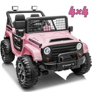 Joyracer 24 Volt Ride on Toys, 4WD/2WD Switchable Power Car Wheels Electric Car for Kids, 2 Seater Ride on Truck w/ Remote Control, 3 Speeds, Spring Suspension, Bluetooth, Music, LED Lights, Pink