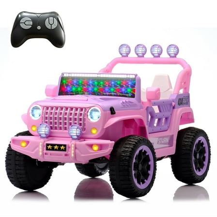 Joyracer 24 Volt Ride on Toys, 4WD Power Car Wheels Electric Car for Kids, 2 Seater Ride on Truck w/ Remote Control, 3 Speeds,  Spring Suspension, Bluetooth, Music, LED Lights, Pink
