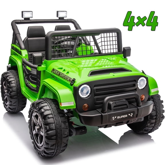Joyracer 800W 24 Volt Ride on Toys for Big Kids, 4WD/2WD Switchable, 2 Seater Ride on Truck Car w/ Remote Control, Power Car Wheels, 3 Speeds, Spring Suspension, Bluetooth Music, Green