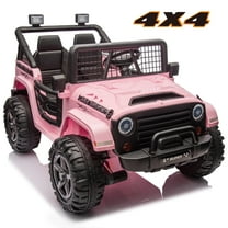 Joyracer 4x4 24V Kids Ride on Truck Car w/ Remote Control, 2 Seater Ride on Toys w/ 3 Speeds, 4*200W Motor Battery Powered Electric Car for Kids, Spring Suspension, Bluetooth, Music, Pink