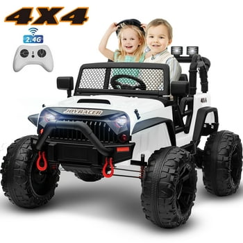 Joyracer 4x4 24V Ride on Car Truck w/ 2 Seater & Remote Control, 4*200W Motor 9AH Battery Powered Electric Ride on Toys Car, 3 Speeds, Wheels,Spring Suspension, Bluetooth Music for Big Kids,White