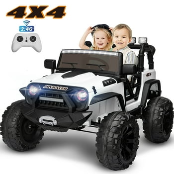 Joyracer 4x4 24V Ride on Car Truck w/ 2 Seater & Remote Control, 4*200W Motor 9AH Battery Powered Electric Ride on Toys Car, 3 Speeds, Wheels,Spring Suspension, Bluetooth Music for Big Kids,White