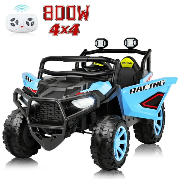 Joyracer 800W Ride on UTV, 4WD/2WD Switchable 24 Volt Ride on Toys with Remote Control, 2-XL Seater Electric Car for Kids, Power Car Wheels with Music, Bluetooth, MP3, USB, Horn, Light, Blue