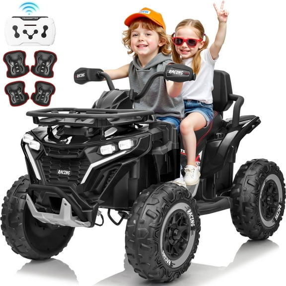 Joyracer ATV for Kids, 24 Volt Ride on Toys for Toddlers, 800W 4 Wheeler with 2 XL Seater, EVA Tires Power Car Wheels with Remote, Knee Pad, Music, Bluetooth, USB, Black