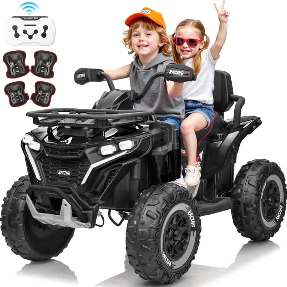 Joyracer ATV for Kids, 24 Volt Ride on Toys, 800W 4 Wheeler with 2 XL Seater, EVA Tires Power Car Wheels with Remote, Knee Pad, Music, Bluetooth, USB, Age 3-8, Max Speed Up to 6 MPH, Black