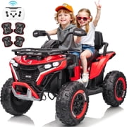 Joyracer ATV for Kids, 24 Volt Ride on Toys, 800W 4 Wheeler with 2 XL Seater, EVA Tires Power Car Wheels with Remote, Knee Pad, Music, Bluetooth, USB, Age 3-8, Max Speed Up to 5 MPH, Red
