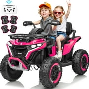Joyracer ATV for Kids, 24 Volt Ride on Toys for Toddlers, 800W 4 Wheeler with 2 XL Seater, EVA Tires Power Car Wheels with Remote, Knee Pad, Music, Bluetooth, USB, Pink
