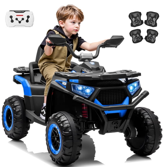 Joyracer ATV for Kids, 24 Volt Ride on Toys w/ Remote, 4WD Ride on Car w/ 800W Motors, 4 Wheeler Power ATV Wheels w/ 2 Seater, Spring Suspension, Knee Pad, Bluetooth, LED Light, Blue