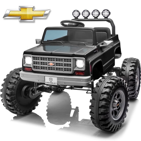 Joyracer Chevrolet Cheyenne 4WD 24 Volt Ride on Toys, Electric Car for Kids, Power Truck Wheels with Remote, Bluetooth, USB, LED Lights, Black