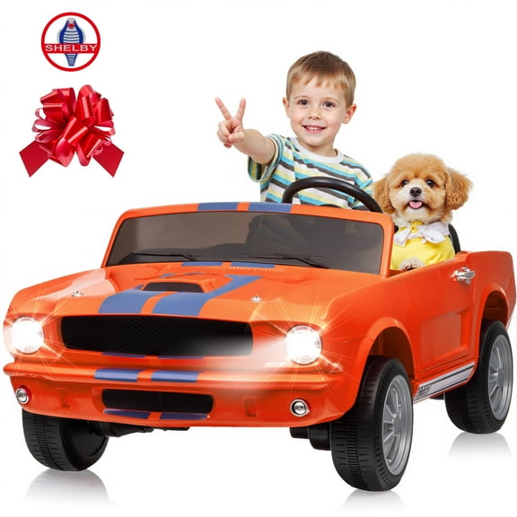 Joyracer Shelby GT350 Ride ons, 4WD 24 Volt Ride on Toys for Kids, 2 Seats Electric Car with Remote Control, Ride on Cars, Toy Gift with LED Lights, Music, Horn, Bluetooth, USB, Orange