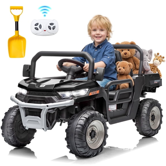 Joyracer Kids Ride On Truck with Electric Dump Bed, 12V Battery Powered Car with Parent Remote Control, Bluetooth Music, LED Lights, Ride On Toy for Boys Girls Ages 3-5 Years, Black