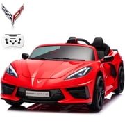 Joyracer Licensed Corvette 24 Volt Ride on Toys, 4WD/2WD Switchable Ride on Car, XL Electric Car for Kids with Remote, Bluetooth, LED Lights, Seat Belt & Lockable Doors, 3-8, Red