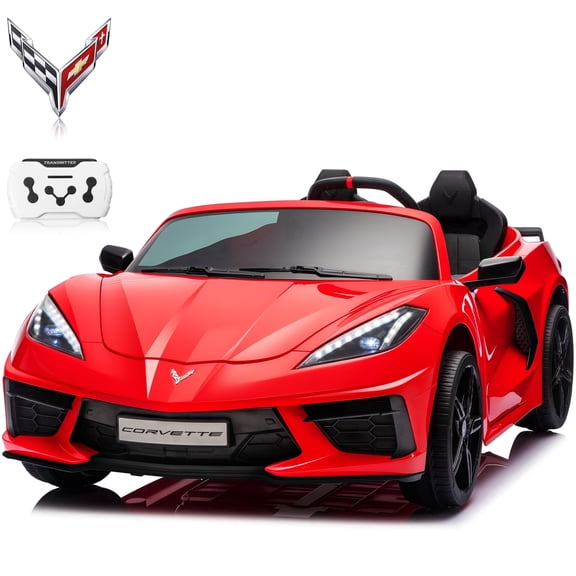 Joyracer Licensed Corvette 24 Volt Ride on Toys, 4WD/2WD Switchable Ride on Car, XL Electric Car for Kids with Remote, Bluetooth, LED Lights, Seat Belt & Lockable Doors, 3-8, Red
