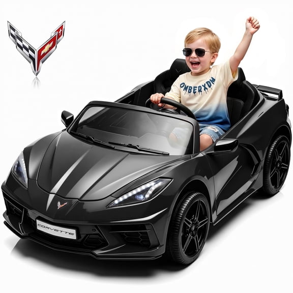 Joyracer 24 Volt Ride on Toys with Remote, Officially Licensed Corvette Power Car Wheel & 2 Seater, 800W Ride on Car with Bluetooth for Boys and Girls, Black